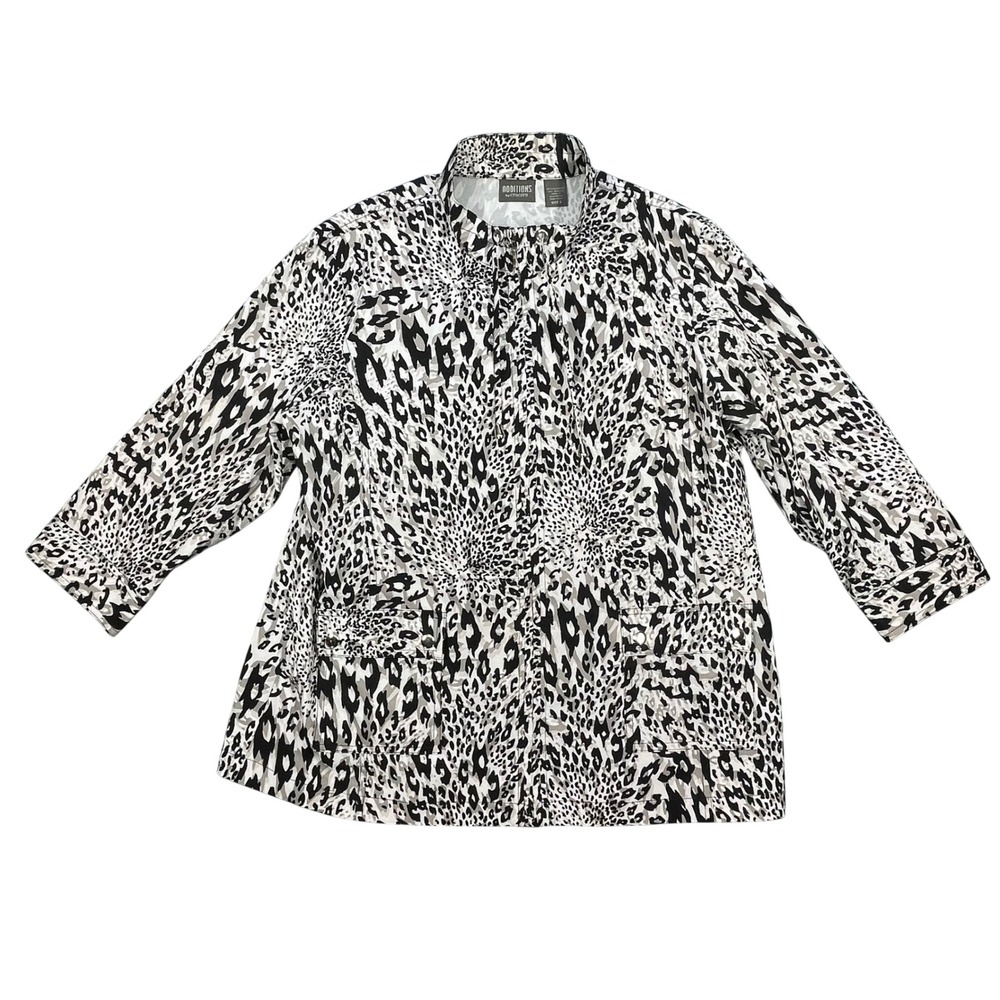 Chico's Black White Leopard Print Button Up Jacket Additions Women Size 2
